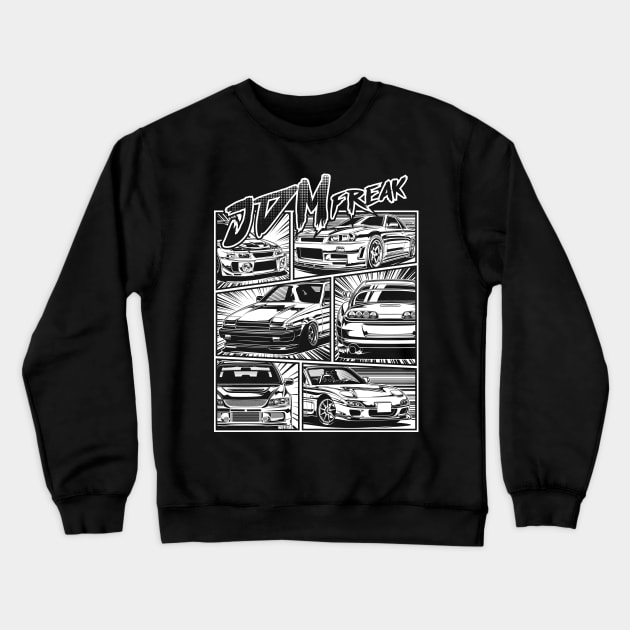 Manga Style of JDM Cars (White Print) Crewneck Sweatshirt by idrdesign